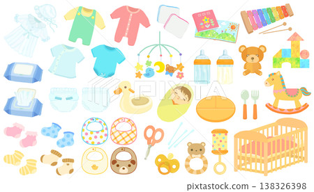 Baby care items, childbirth preparation, vector graphics. Baby care items, childbirth preparation, vector graphics. 138326398