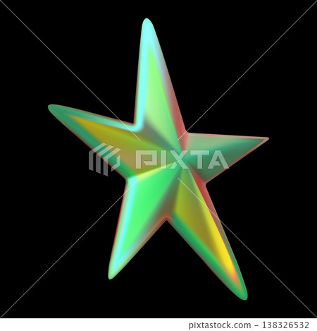 Green holographic sparkle star 3D vector, Y2K iridescent five-pointed star, space emoji isometric shape animation design 138326532