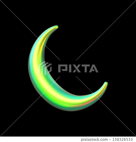 Holographic 3D crescent moon, neon green, with a glow effect. Holographic 3D crescent moon, neon green, with a glow effect. 138326533