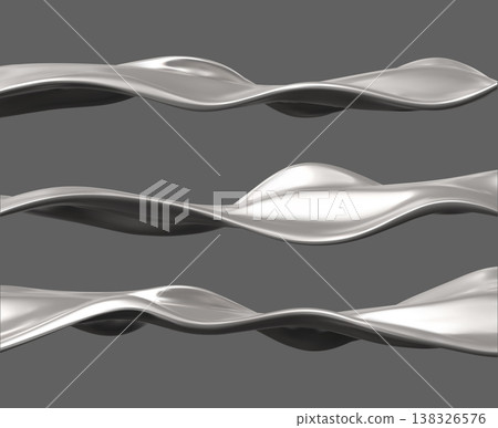 Abstract metallic waves or flowing liquid silver on an isolated gray background. Abstract metallic waves or flowing liquid silver on an isolated gray background. 138326576