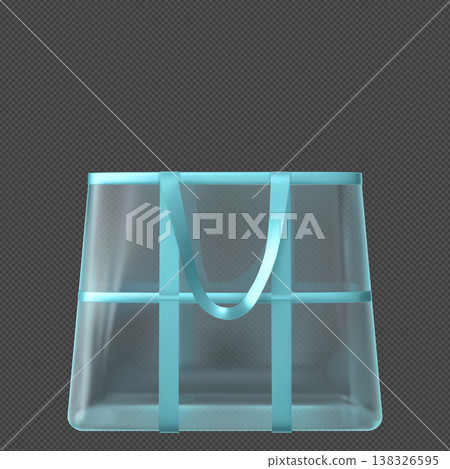 A clear, empty PVC tote bag with handles down, front view. 138326595