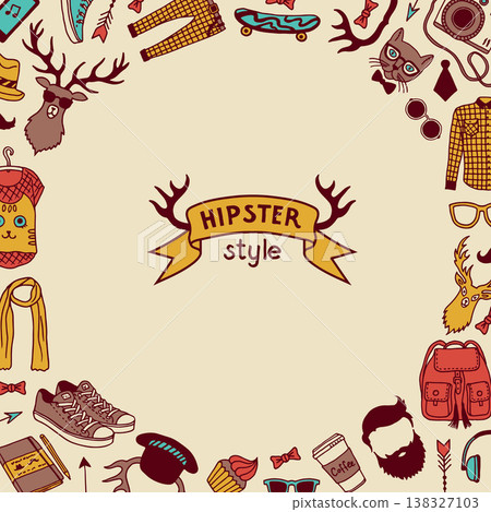 Hipster background. hipster culture modern tools in round shape. vector circle design template Hipster background. hipster culture modern tools in round shape. vector circle design template 138327103