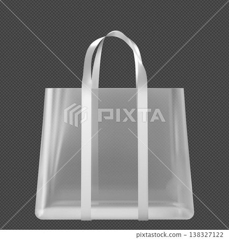 A realistic clear PVC tote bag mockup with white upturned handles. A realistic clear PVC tote bag mockup with white upturned handles. 138327122