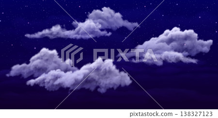 A starry night sky with fluffy white clouds, purple, abstract A starry night sky with fluffy white clouds, purple, abstract 138327123