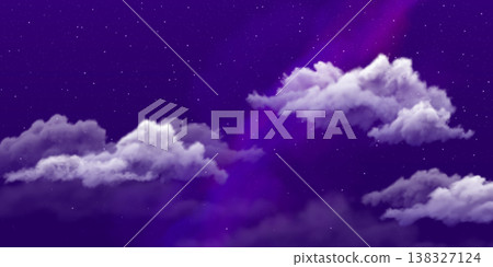 Purple night sky with white clouds and stars, abstract background. 138327124
