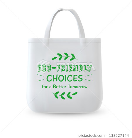 White tote bag with the inscription "ECO-FRIENDLY CHOICES for a Better Tomorrow." White tote bag with the inscription "ECO-FRIENDLY CHOICES for a Better Tomorrow." 138327144