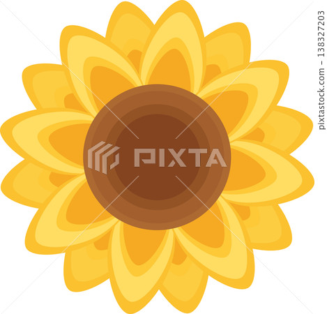 Minimalist Sunflower Illustration, Cute Yellow Blossom with Layered Petals and Orange Lines, Hand Drawn Flat Floral Element Isolated on Transparent Background. 138327203