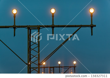 Perspective of airport landing light structures Perspective of airport landing light structures 138327311