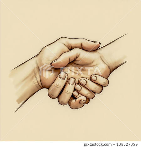 Two hands shaking in agreement, handshake illustration, business partnership concept. Two hands shaking in agreement, handshake illustration, business partnership concept. 138327359