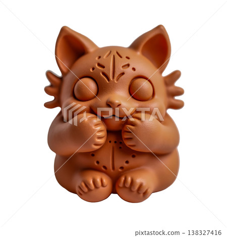 Cute terracotta clay figurine of a stylized animal with large eyes and intricate patterns. Cute terracotta clay figurine of a stylized animal with large eyes and intricate patterns. 138327416