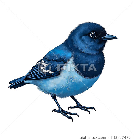 Detailed illustration of a small blue bird perched on transparent background. 138327422