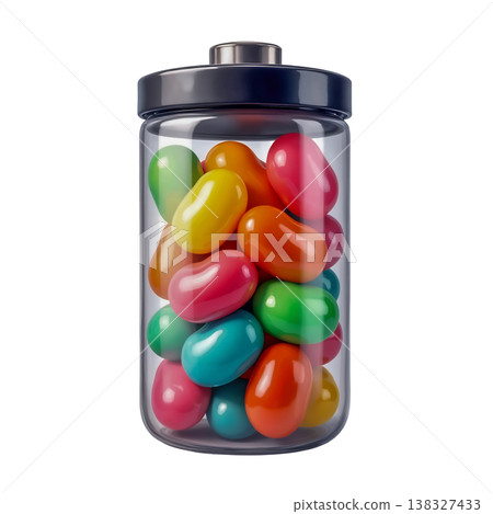 Glass jar filled with colorful jelly beans. Glass jar filled with colorful jelly beans. 138327433