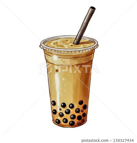 Glass of bubble tea with tapioca pearls and straw, refreshing beverage drink. Glass of bubble tea with tapioca pearls and straw, refreshing beverage drink. 138327434