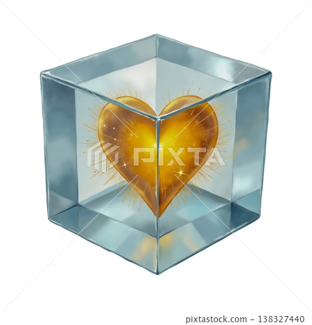 Golden heart trapped in ice cube symbolizing love frozen in time mysterious and enchanting visual. Golden heart trapped in ice cube symbolizing love frozen in time mysterious and enchanting visual. 138327440