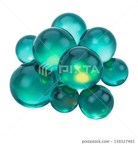 Group of vibrant turquoise and green glossy glass spheres abstract composition design element. Group of vibrant turquoise and green glossy glass spheres abstract composition design element. 138327481