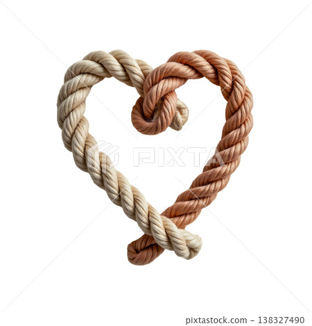 Heart shape made of twisted hemp rope with knot isolated on transparent background for love. 138327490
