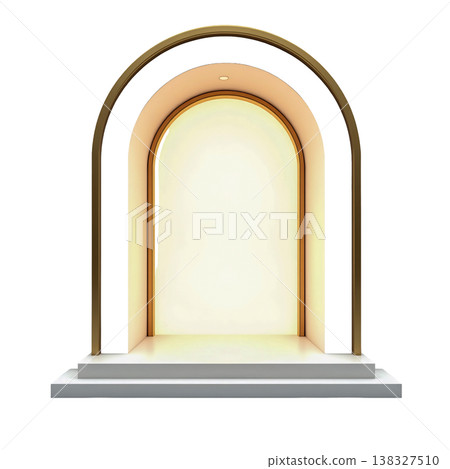 Modern archway entrance display stand podium interior design elegant gold frame. Modern archway entrance display stand podium interior design elegant gold frame. 138327510