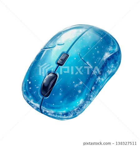 Modern blue computer mouse with ice and snow effect looking like frozen water. 138327511