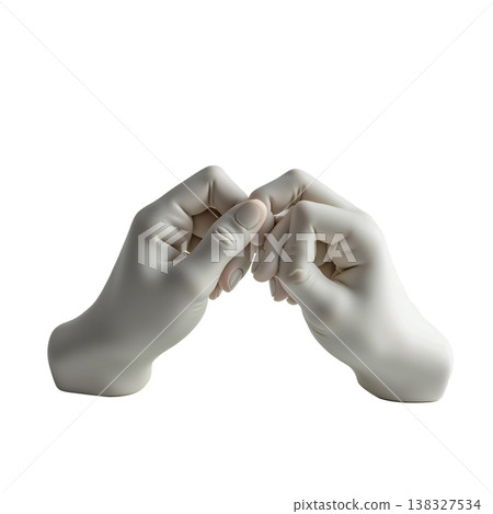 Sculptural white hands intertwined in gesture on transparent background. 138327534