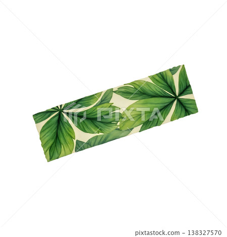 Watercolor green leaf pattern washi tape strip for scrapbooking and creative journal craft. 138327570