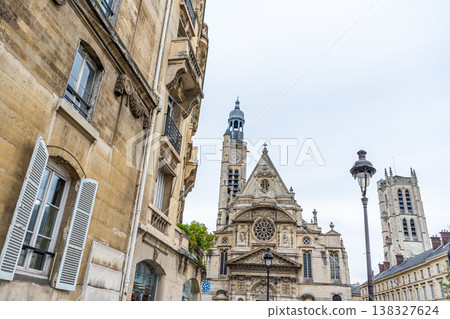 Old wall facade of french church of Saint-Etienne-du-Mont in Paris France. Paris, France 138327624