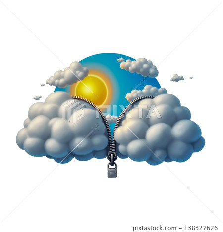 Zipper opening clouds revealing sun sky abstract weather concept background. 138327626