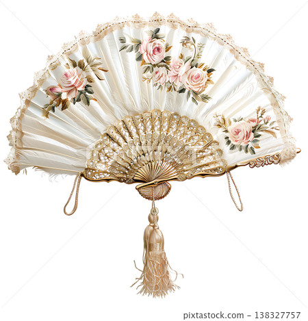 Decorative ivory folding fan featuring delicate pink rose paintings Decorative ivory folding fan featuring delicate pink rose paintings 138327757