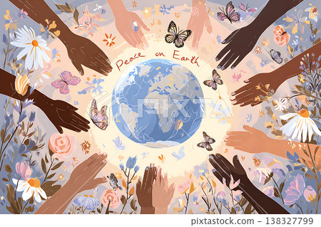 Global hands unite for peace and planet Earth protection 138327799