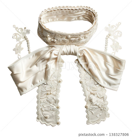 Luxurious cream satin cummerbund with embroidered flowers and lustrous pearls 138327806