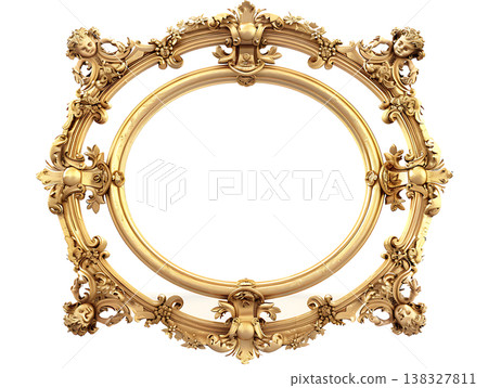 Opulent gold oval frame featuring intricate cherub details Opulent gold oval frame featuring intricate cherub details 138327811
