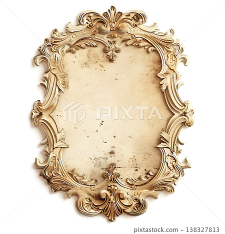 Ornate antique mirror with distressed surface on white Ornate antique mirror with distressed surface on white 138327813