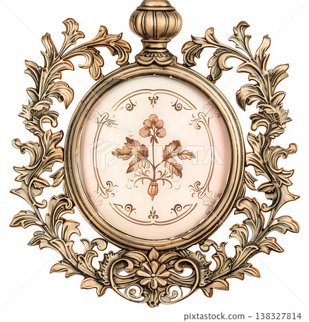 Ornate bronze decorative frame displaying a delicate botanical illustration Ornate bronze decorative frame displaying a delicate botanical illustration 138327814