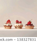 Studio shot of delightful fruit tarts with cream and chocolate toppings on a light background 138327831