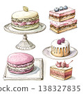 Variety of delicious French pastries and sweet treats on a white background 138327835