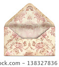 Vintage open envelope with ornate pink floral and damask pattern 138327836