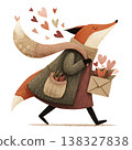 Walking fox delivering heartfelt mail with floating hearts 138327838