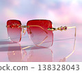 Elegant red gradient sunglasses adorned with gems for an Oscar night celebration 138328043