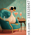 Sophisticated bird relaxes in pink armchair with cocktail after Oscar ceremony 138328047
