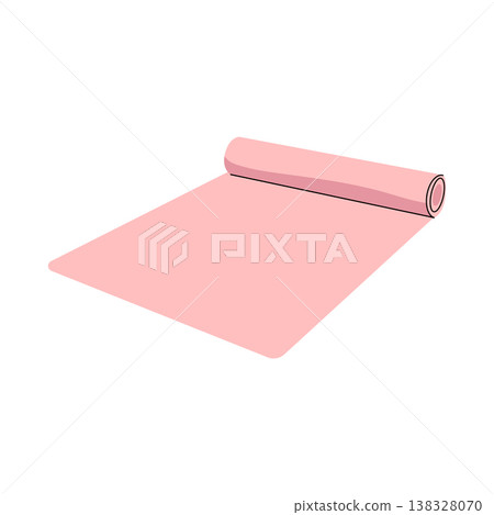 Pink partially unrolled yoga mat vector flat icon 138328070