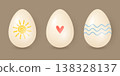 Rustic Easter eggs with handdrawn simple natural patterns on beige background. Happy Easter. Vector illustration 138328137