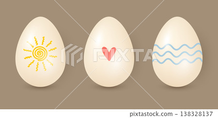 Rustic Easter eggs with handdrawn simple natural patterns on beige background. Happy Easter. Vector illustration 138328137
