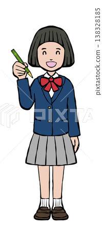 女孩,微笑,鉛筆,校服外套 女孩,微笑,鉛筆,校服外套 138328185
