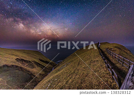 The starry sky at Tear Cape: A beautiful contrast between the Milky Way and the earth. 138328312