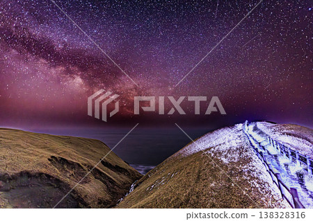 Hokkaido, Namida Cape: A starry sky with the Milky Way shining, and the scenery of the cape. Hokkaido, Namida Cape: A starry sky with the Milky Way shining, and the scenery of the cape. 138328316