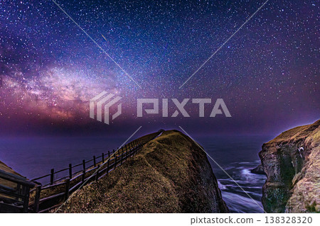 The Milky Way and the hills of the cape: A spectacular night view of Hokkaido. The Milky Way and the hills of the cape: A spectacular night view of Hokkaido. 138328320