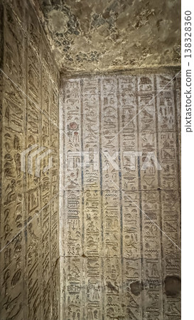 Beautiful bas-reliefs and ancient hieroglyphs from the Dendera Temple Complex, Qena, Egypt Beautiful bas-reliefs and ancient hieroglyphs from the Dendera Temple Complex, Qena, Egypt 138328360