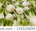 Top view of fresh organic fennel bulbs background pattern at local farmers market 138328899