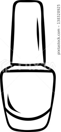 Nail polish bottle with brush cap, simple black and white sketch. Hand-drawn cosmetic for beauty branding or nail art packaging Nail polish bottle with brush cap, simple black and white sketch. Hand-drawn cosmetic for beauty branding or nail art packaging 138328925