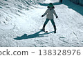 Little Girl Skiing Cautiously Down Gentle Slope At Ski Resort 138328976