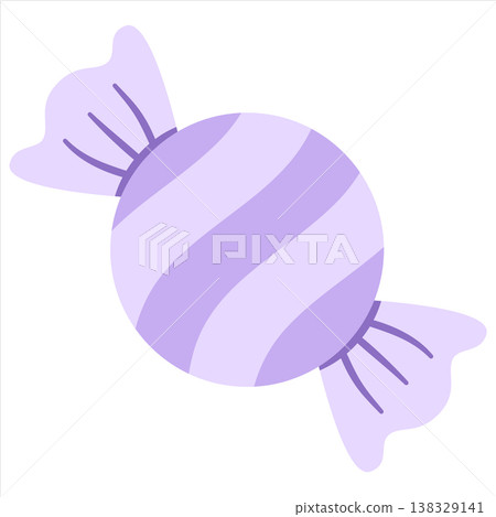 Purple Striped Wrapped Candy Vector Illustration in Flat Style 138329141